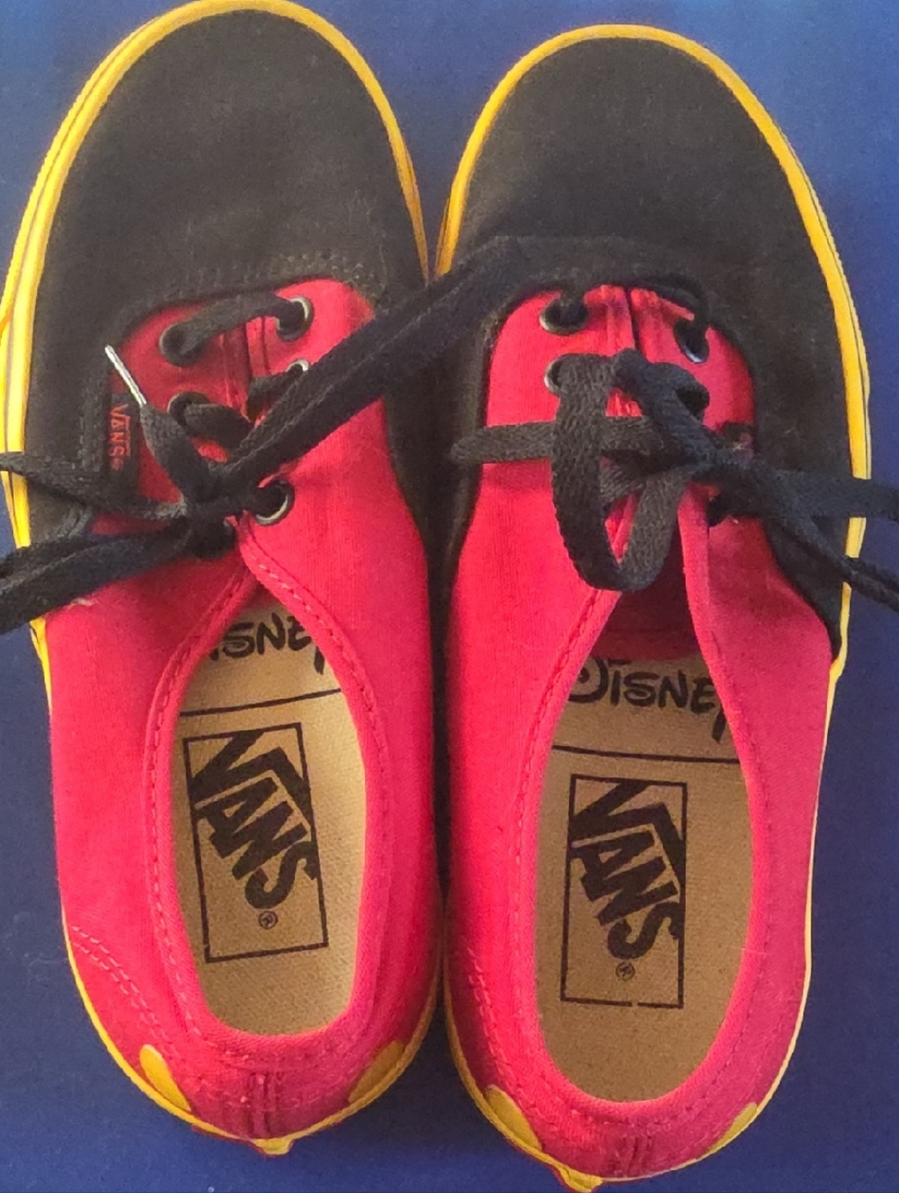 EUC Vans x Disney Kids Size 4.5 Mickey Mouse Red, Black, Yellow Canvas Sneakers